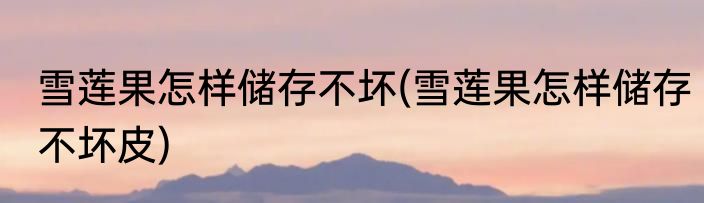 雪莲果怎样储存不坏(雪莲果怎样储存不坏皮)
