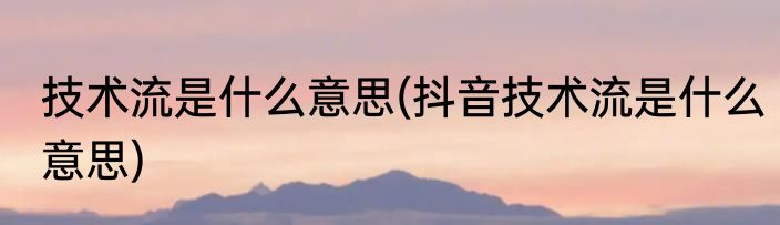 技术流是什么意思(抖音技术流是什么意思)