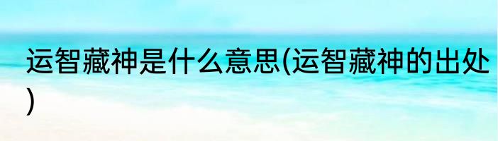 运智藏神是什么意思(运智藏神的出处)