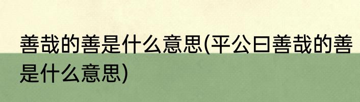善哉的善是什么意思(平公曰善哉的善是什么意思)