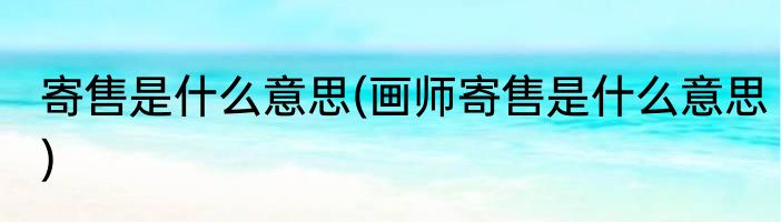 寄售是什么意思(画师寄售是什么意思)