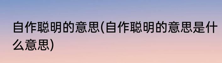 自作聪明的意思(自作聪明的意思是什么意思)