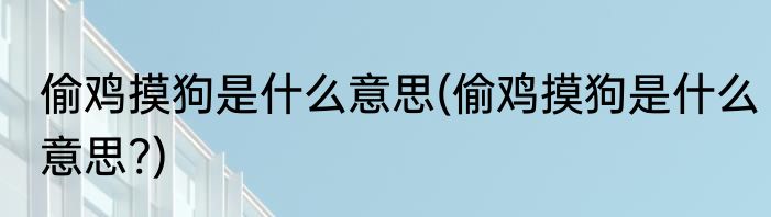 偷鸡摸狗是什么意思(偷鸡摸狗是什么意思?)