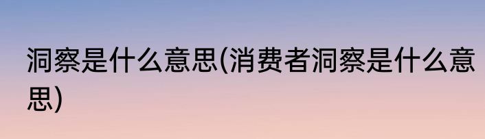 洞察是什么意思(消费者洞察是什么意思)