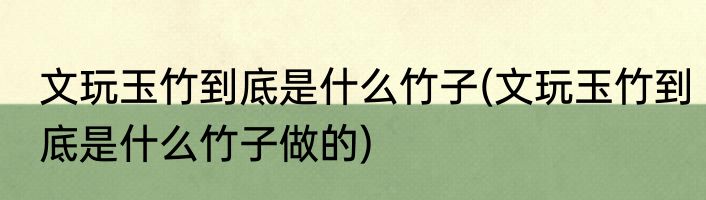 文玩玉竹到底是什么竹子(文玩玉竹到底是什么竹子做的)