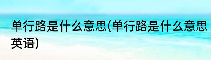 单行路是什么意思(单行路是什么意思英语)
