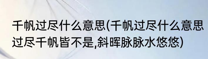 千帆过尽什么意思(千帆过尽什么意思过尽千帆皆不是,斜晖脉脉水悠悠)