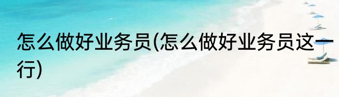 怎么做好业务员(怎么做好业务员这一行)