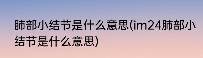 肺部小结节是什么意思(im24肺部小结节是什么意思)