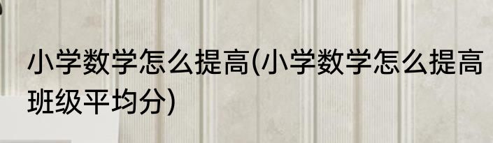 小学数学怎么提高(小学数学怎么提高班级平均分)