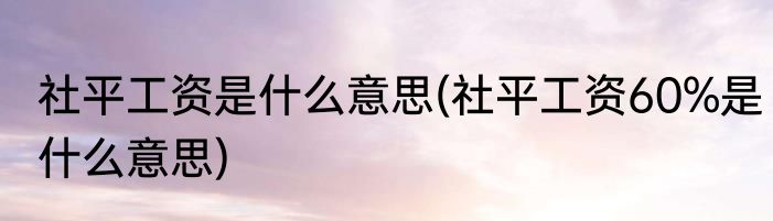 社平工资是什么意思(社平工资60%是什么意思)