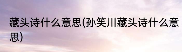 藏头诗什么意思(孙笑川藏头诗什么意思)