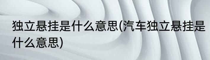 独立悬挂是什么意思(汽车独立悬挂是什么意思)