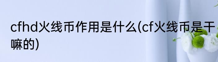cfhd火线币作用是什么(cf火线币是干嘛的)