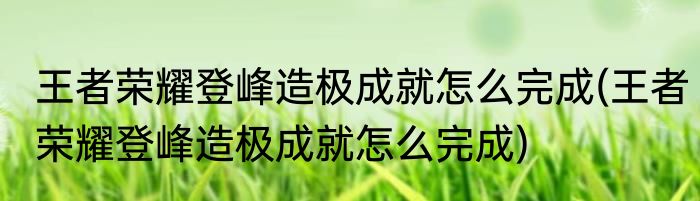 王者荣耀登峰造极成就怎么完成(王者荣耀登峰造极成就怎么完成)