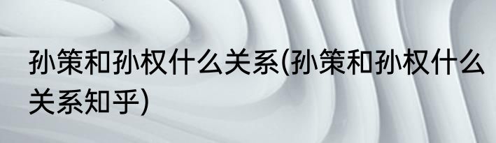 孙策和孙权什么关系(孙策和孙权什么关系知乎)