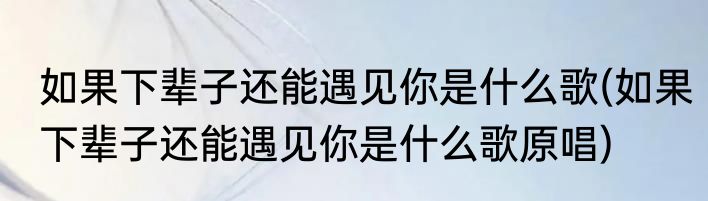 如果下辈子还能遇见你是什么歌(如果下辈子还能遇见你是什么歌原唱)