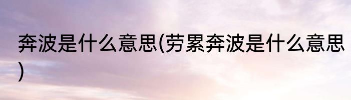 奔波是什么意思(劳累奔波是什么意思)