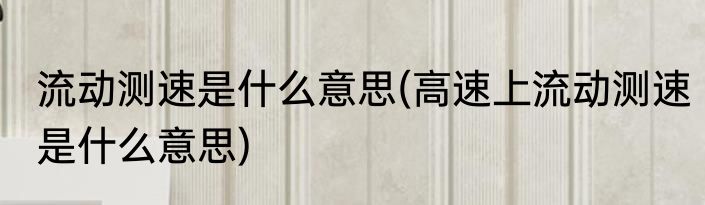流动测速是什么意思(高速上流动测速是什么意思)