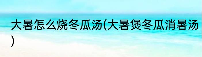 大暑怎么烧冬瓜汤(大暑煲冬瓜消暑汤)