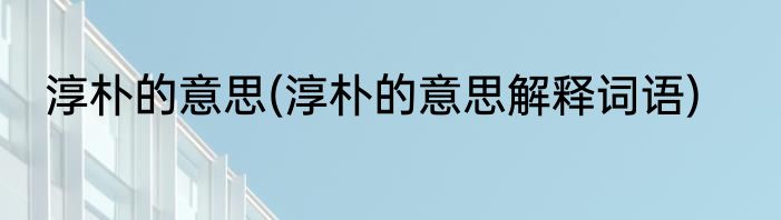 淳朴的意思(淳朴的意思解释词语)
