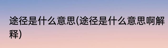 途径是什么意思(途径是什么意思啊解释)