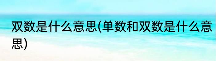 双数是什么意思(单数和双数是什么意思)