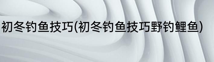 初冬钓鱼技巧(初冬钓鱼技巧野钓鲤鱼)