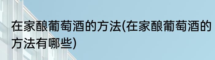 在家酿葡萄酒的方法(在家酿葡萄酒的方法有哪些)