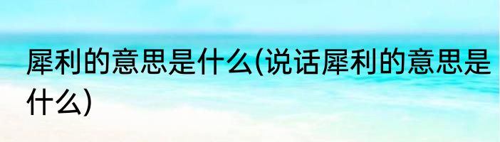 犀利的意思是什么(说话犀利的意思是什么)