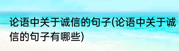 论语中关于诚信的句子(论语中关于诚信的句子有哪些)