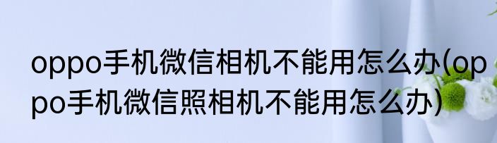 oppo手机微信相机不能用怎么办(oppo手机微信照相机不能用怎么办)