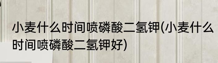 小麦什么时间喷磷酸二氢钾(小麦什么时间喷磷酸二氢钾好)