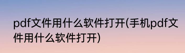 pdf文件用什么软件打开(手机pdf文件用什么软件打开)