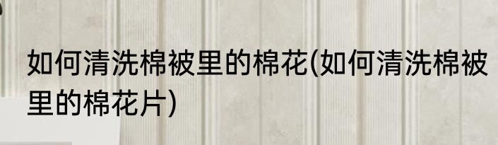 如何清洗棉被里的棉花(如何清洗棉被里的棉花片)