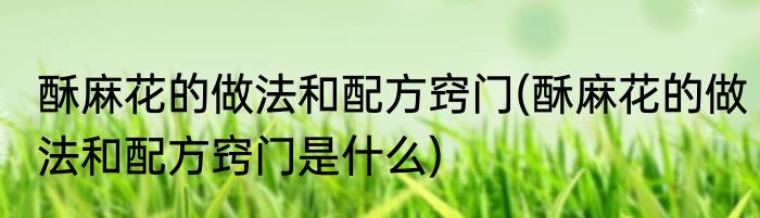 酥麻花的做法和配方窍门(酥麻花的做法和配方窍门是什么)