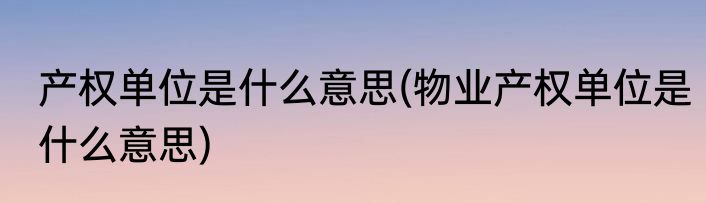 产权单位是什么意思(物业产权单位是什么意思)