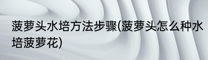 菠萝头水培方法步骤(菠萝头怎么种水培菠萝花)