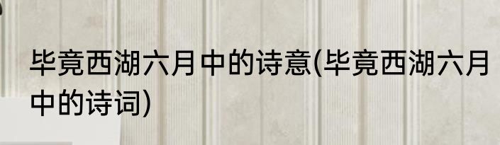 毕竟西湖六月中的诗意(毕竟西湖六月中的诗词)