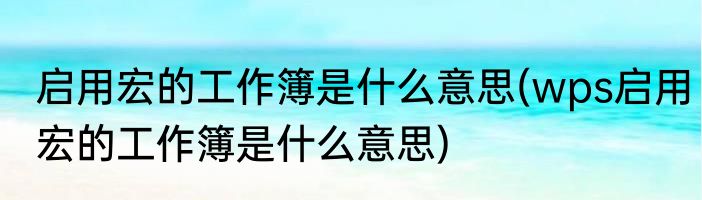 启用宏的工作簿是什么意思(wps启用宏的工作簿是什么意思)