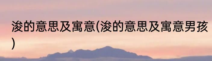 浚的意思及寓意(浚的意思及寓意男孩)