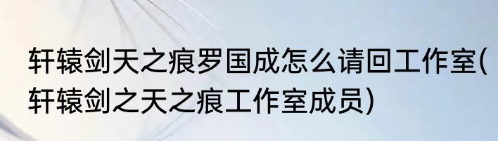 轩辕剑天之痕罗国成怎么请回工作室(轩辕剑之天之痕工作室成员)