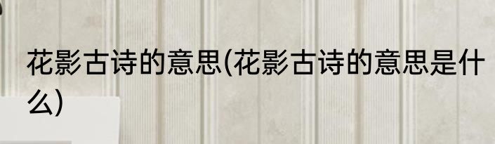 花影古诗的意思(花影古诗的意思是什么)