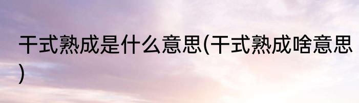 干式熟成是什么意思(干式熟成啥意思)