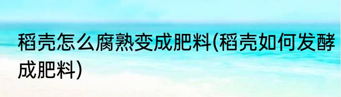 稻壳怎么腐熟变成肥料(稻壳如何发酵成肥料)