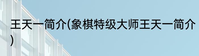 王天一简介(象棋特级大师王天一简介)