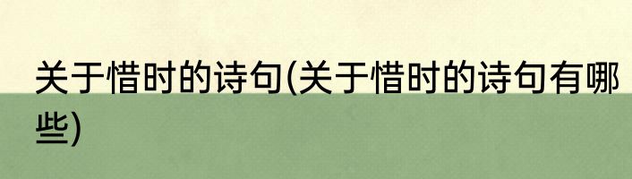 关于惜时的诗句(关于惜时的诗句有哪些)