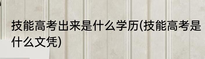 技能高考出来是什么学历(技能高考是什么文凭)