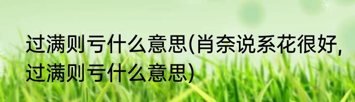 过满则亏什么意思(肖奈说系花很好,过满则亏什么意思)