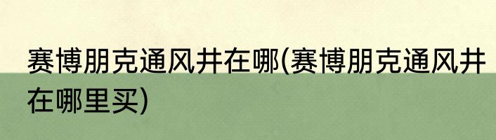 赛博朋克通风井在哪(赛博朋克通风井在哪里买)